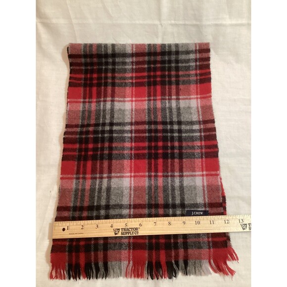 J Crew Winter Scarf Fringe Black Red Plaid Very Soft Great Condition 68"x12" - Picture 3 of 5